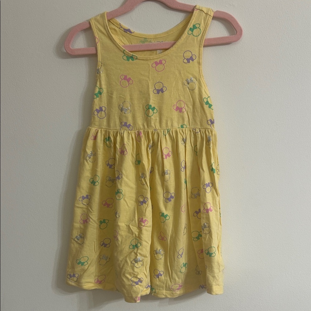 Girls' Yellow Sleeveless Cotton Dress with Pastel Print Minnie Mouse